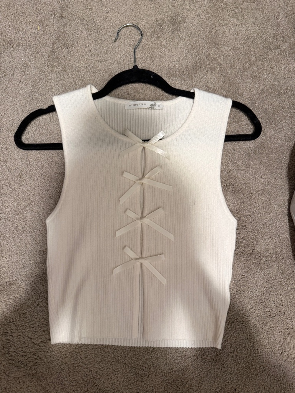 Altered State Cream Ribbed Bow Front Tank Top 🤍